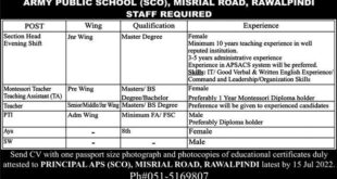 jobs In Army Public School Rawalpindi